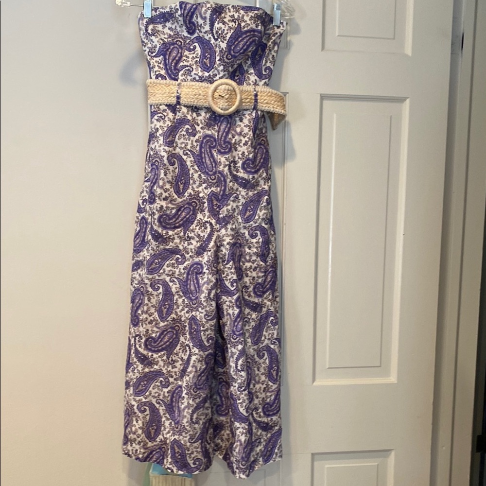 NWOT Purple Paisley Strapless Jumpsuit with Belt